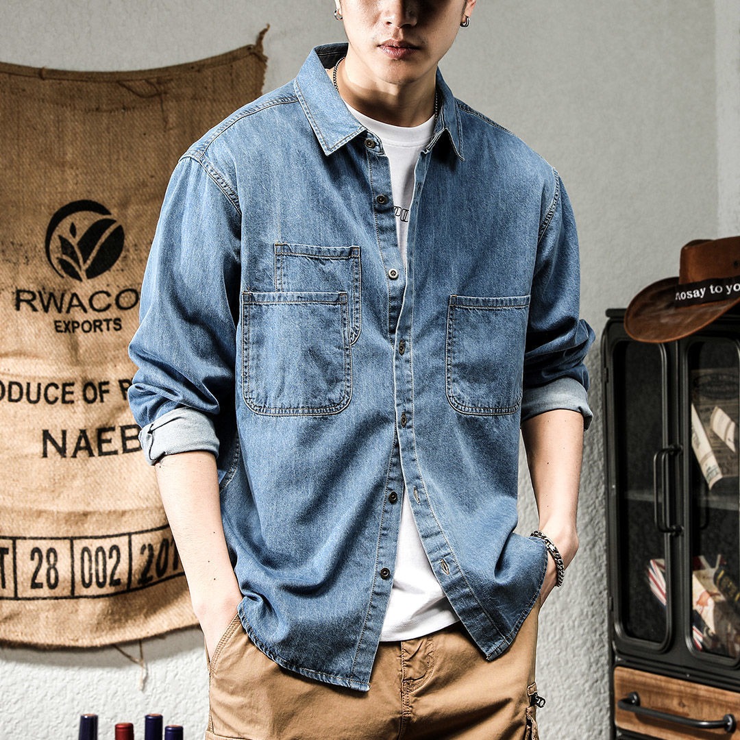 Retro Gaming Jacket - Kemeja Lengan Panjang Pria Gaya Denim