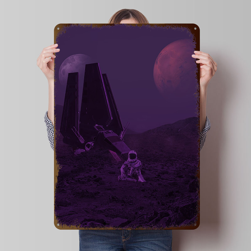 Retro Gaming Space - Poster Logam Perjalanan Luar Angkasa Seni
