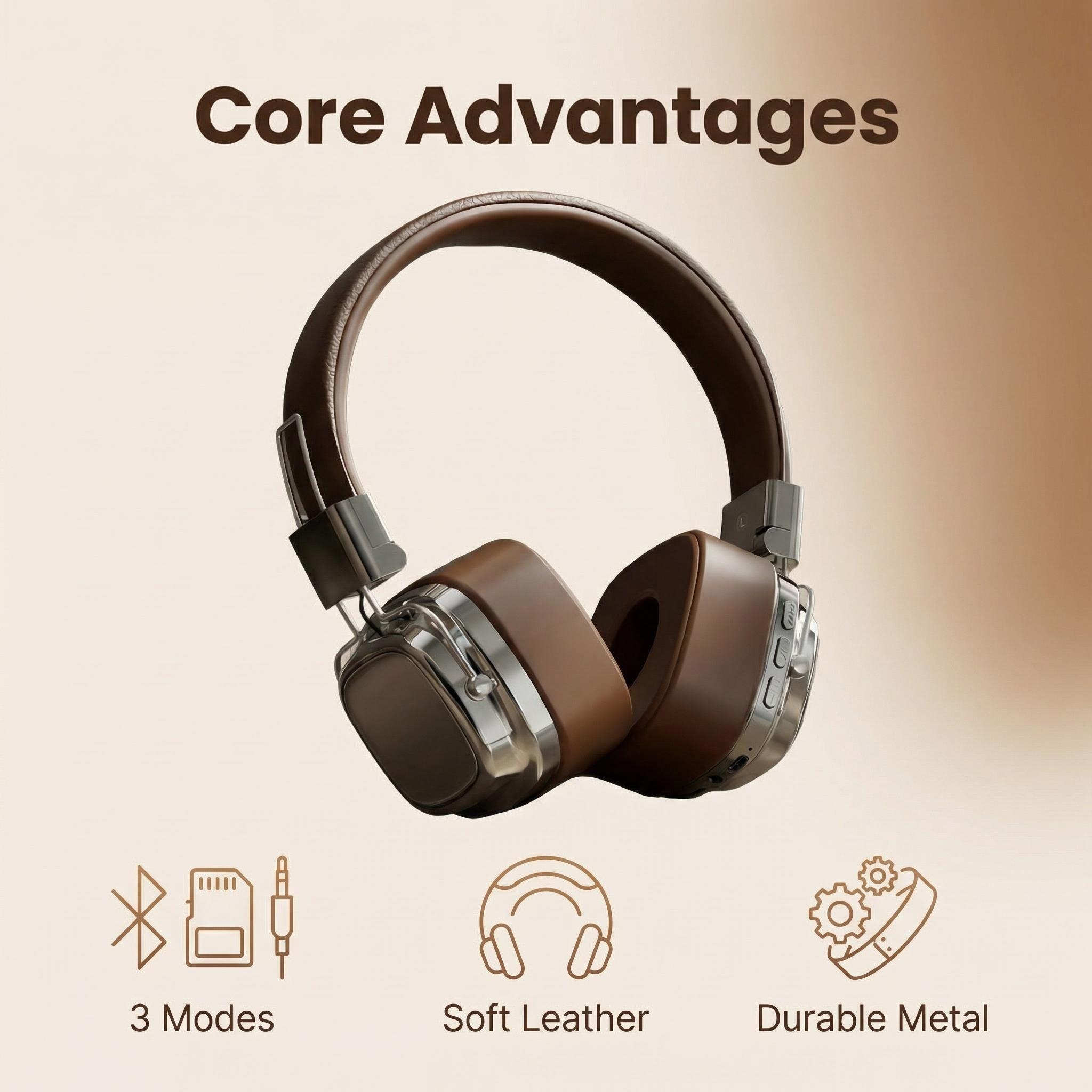 Retro Gaming Phone - Headphone Kulit Retro Over-ear Nirkabel Bluetooth