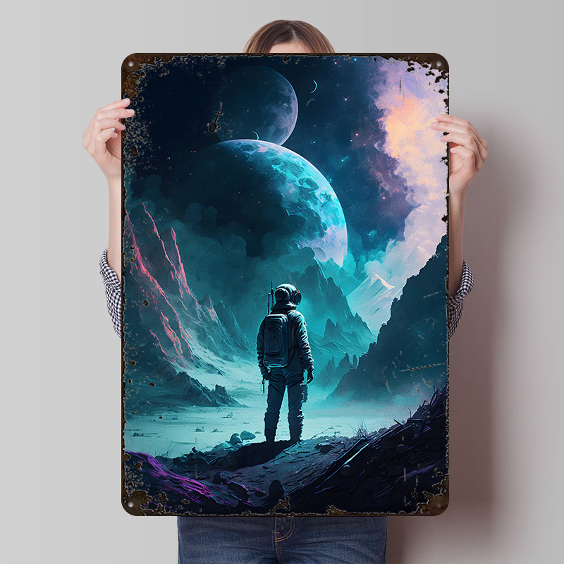 Retro Gaming Space - Poster Cetak Astronot di Luar Angkasa,
