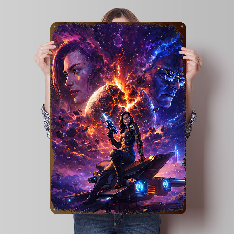 Retro Gaming Space - Poster Tinplate Prajurit Sci-fi di Luar
