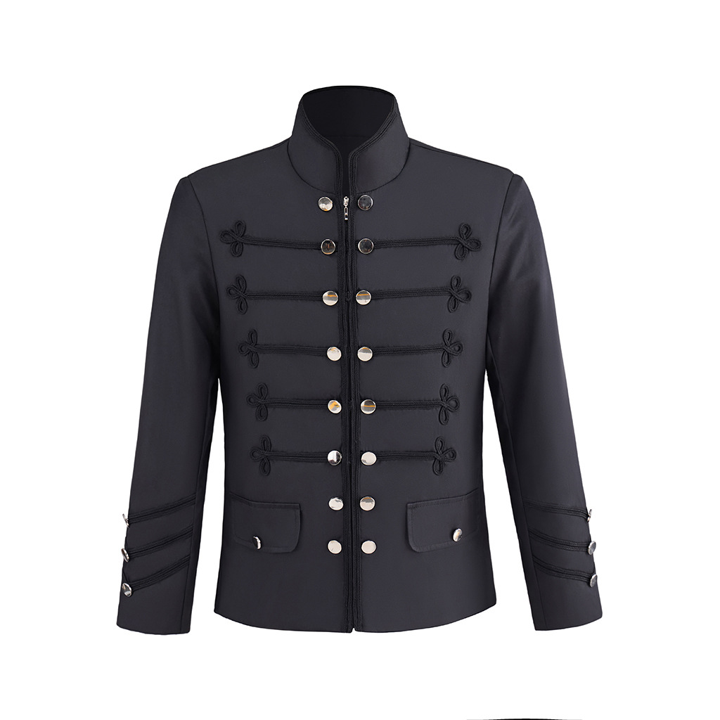 Retro Gaming Jacket - Jaket Militer Hitam Pria Kostum Mantel