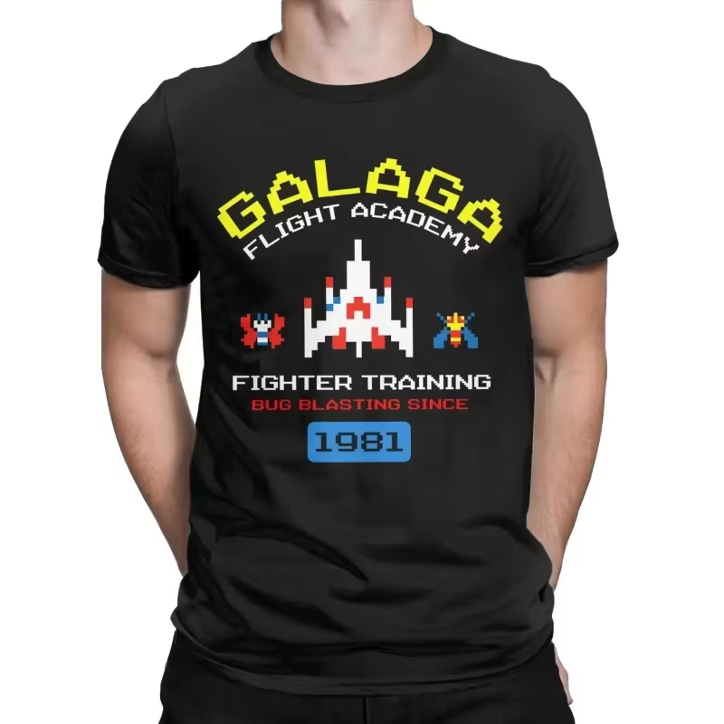 Retro Gaming Space - Kaos Pria Katun Motif Galaga Retro