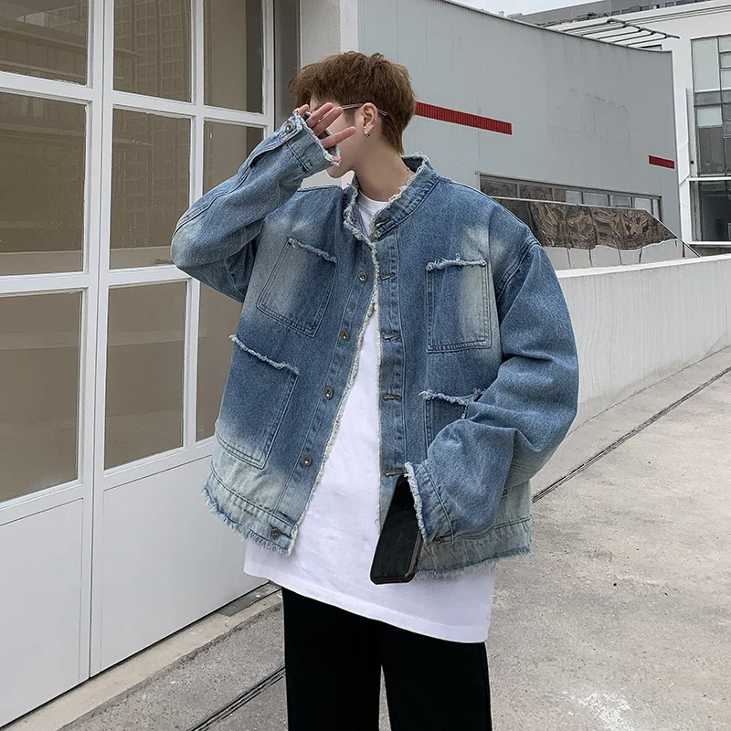 Jaket Denim Raw Edge Hip Pop R - Retro Gaming Jacket ulasan dan harga