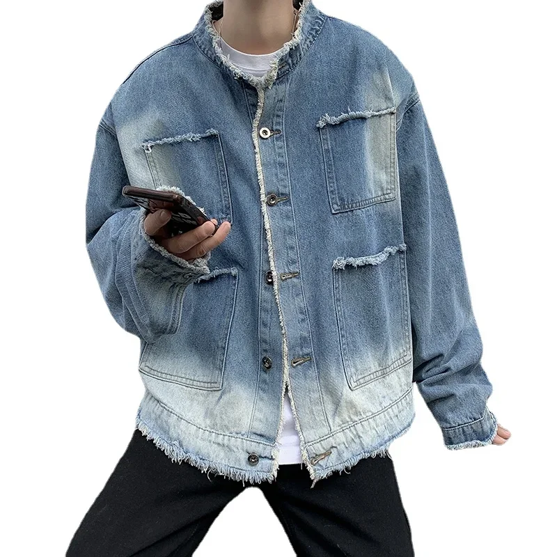 Jaket Denim Raw Edge Hip Pop R - Retro Gaming Jacket ulasan dan harga